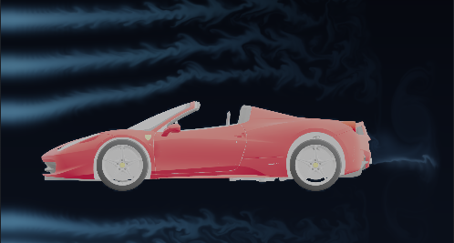 Wind-tunnel frame: smoke trails off a scale car model